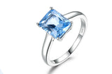 Rectangular 8 x 10 Aquamarine Sky Blue Cubic Zirconia Sterling Silver Ring