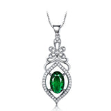 Oval Emerald Green Cubic Zirconia Elaborate Pendant Necklace, Sterling Silver