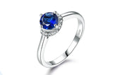 Round 6MM Sapphire Blue Cubic Zirconia Circular Halo Sterling Silver Ring