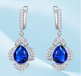 Dangling Pear Sapphire Blue Cubic Zirconia Sterling Silver Earrings