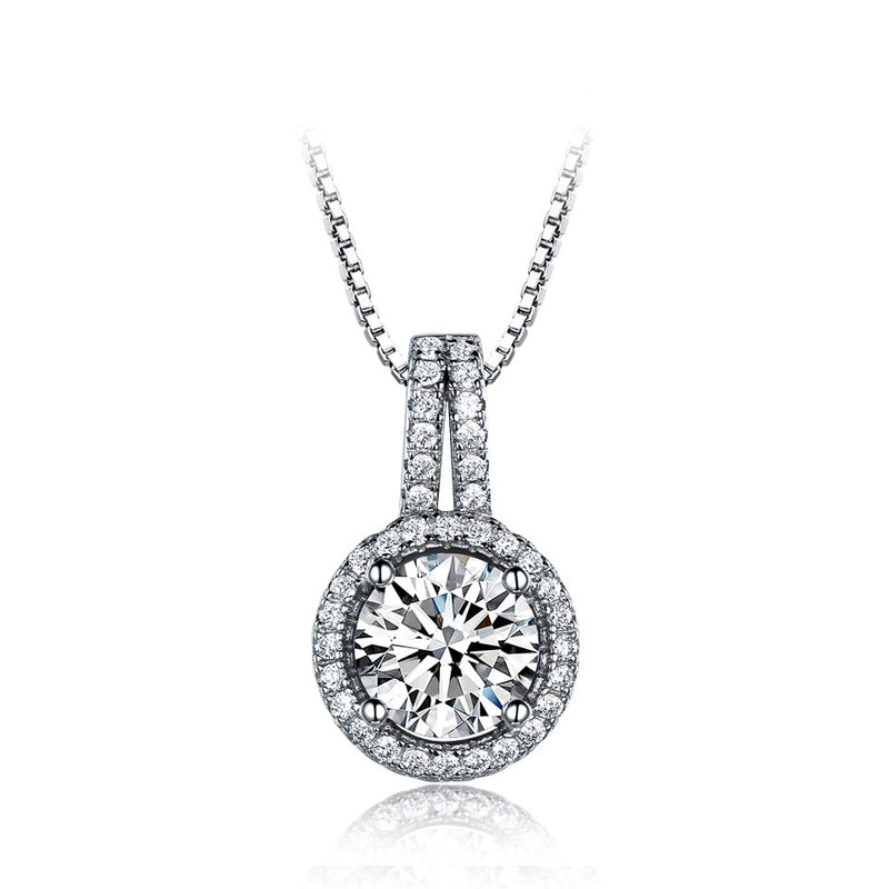 Round Cubic Zirconia Pendant Necklace, Sterling Silver