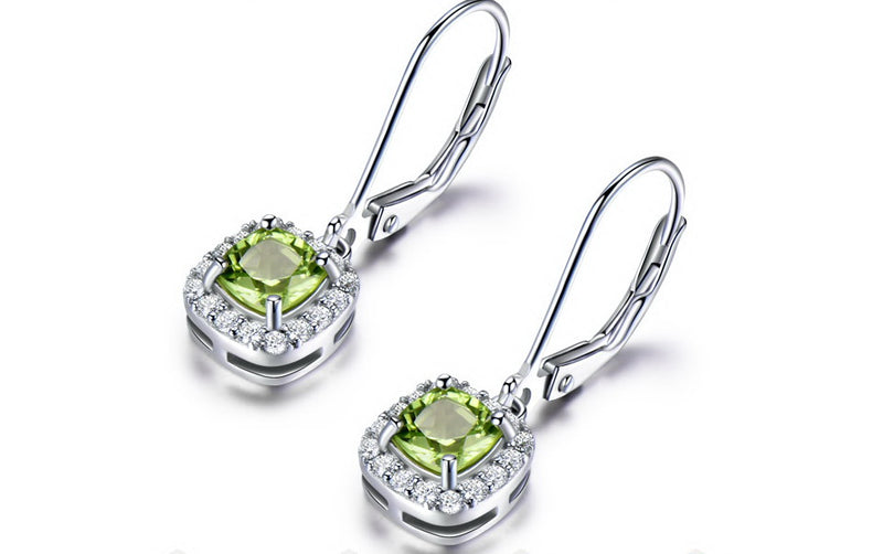 Cushion Peridot Green Cubic Zirconia Sterling Silver Earrings