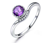 Round 5MM Amethyst Purple Cubic Zirconia Sterling Silver Ring