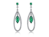 Dangling Round and Marquise Emerald Green Cubic Zirconia Sterling Silver Earrings