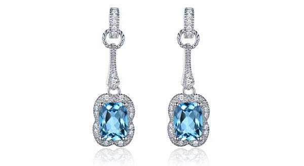 Light Blue Cubic Zirconia Cocktail Sterling Silver Earrings
