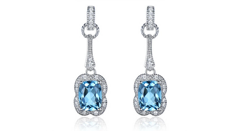 Light Blue Cubic Zirconia Cocktail Sterling Silver Earrings
