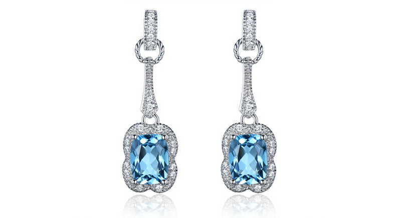 Light Blue Cubic Zirconia Cocktail Sterling Silver Earrings