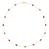 Oval Emerald, Ruby, Sapphire, 18k Yellow Gold Necklace