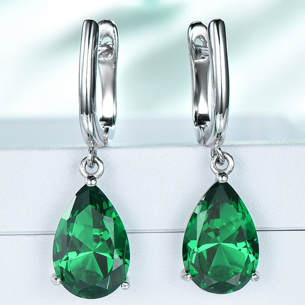 Pear Emerald Green Cubic Zirconia Sterling Silver Earrings