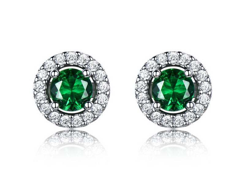 Round Emerald Green Cubic Zirconia Sterling Silver Earrings