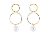 Double Hoop Round Pearl Sterling Silver Earrings