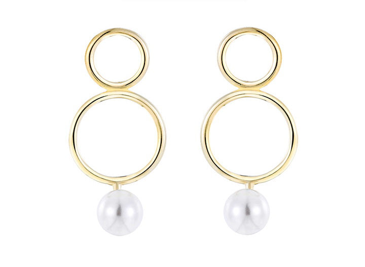 Double Hoop Round Pearl Sterling Silver Earrings