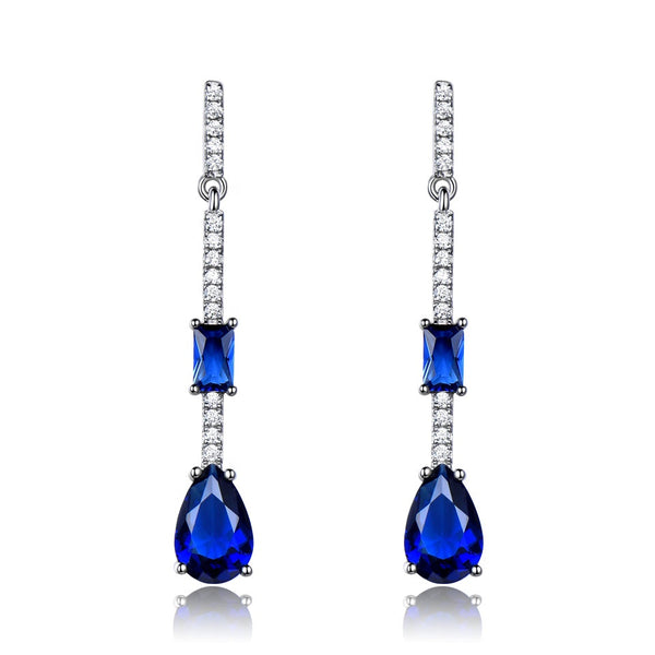 Dangling Pear Shape Blue Cubic Zirconia Sterling Silver Earrings