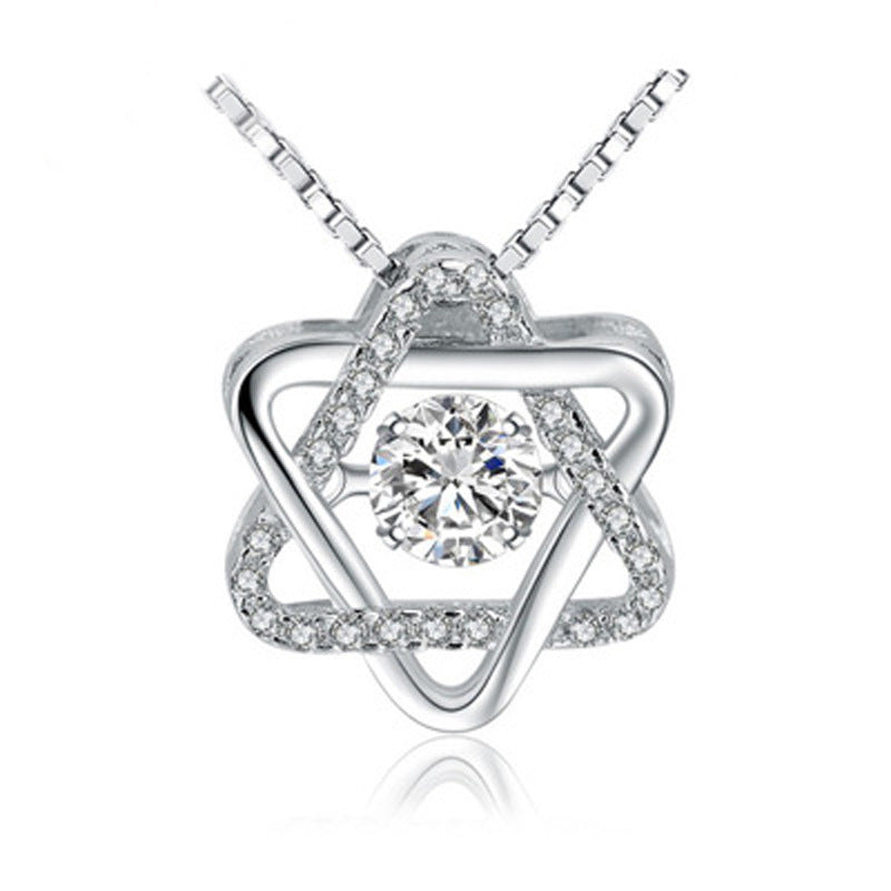 Star and Round Cubic Zirconia Pendant Necklace, Sterling Silver