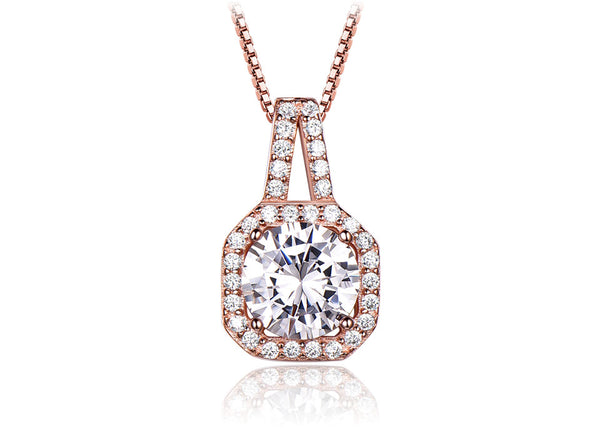 Round Cubic Zirconia Outlined Pendant Necklace, Sterling Silver