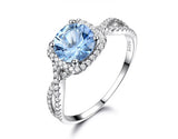 Triple AAA Cut Round Aquamarine Blue Cubic Zirconia Sterling Silver Ring