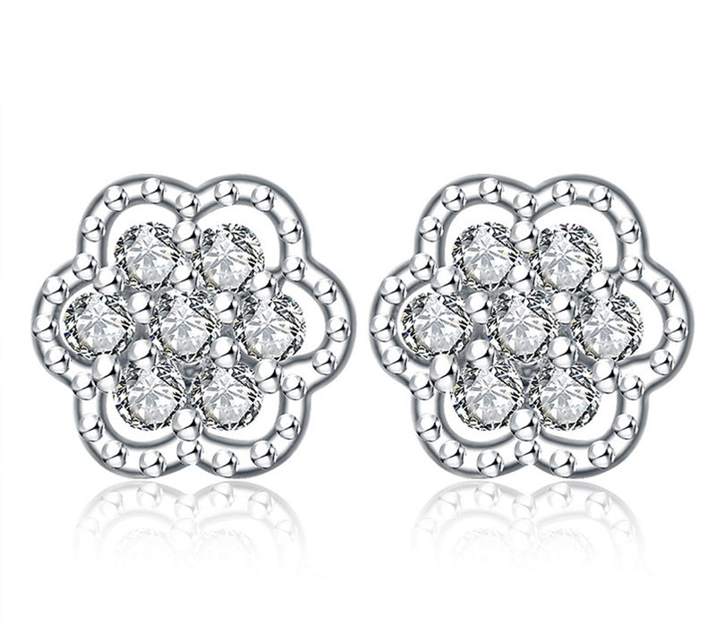 Flower White Cubic Zirconia Sterling Silver Earrings