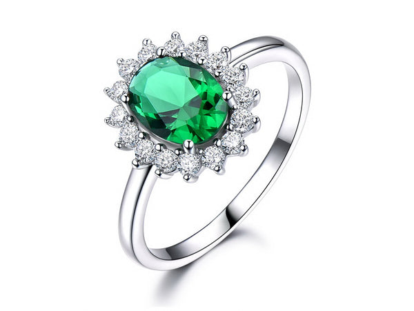 Emerald Green Oval Cubic Zirconia Sterling Silver Ring