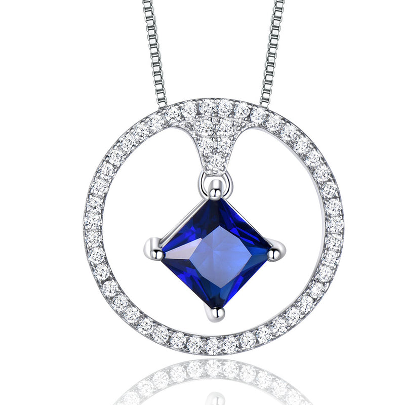 White Circle & Square Sapphire Blue Cubic Zirconia Pendant Necklace, Sterling Silver