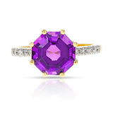 Octagonal Shape Gemstone with Diamonds Ring, 18K Yellow Gold