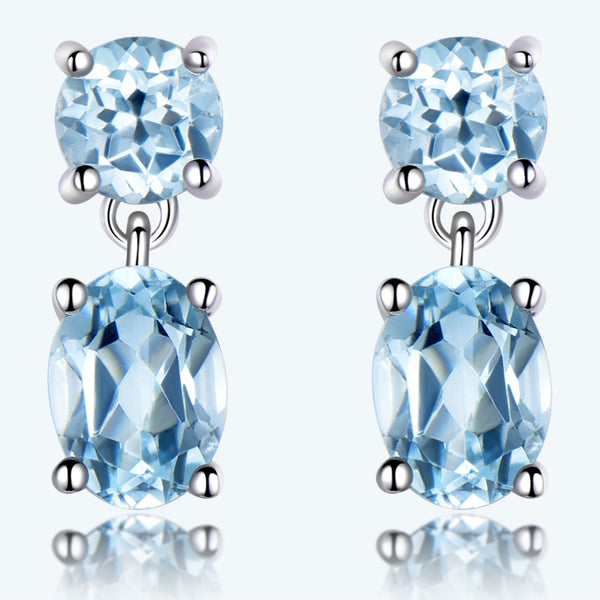 Round and Oval Aquamarine Sky Blue Cubic Zirconia Sterling Silver Earrings
