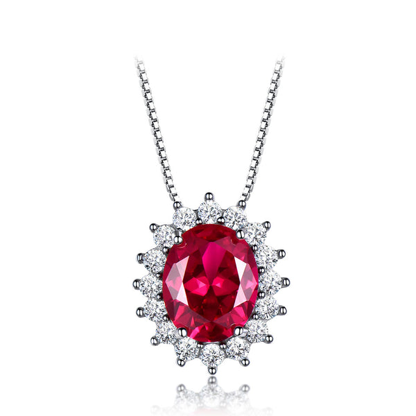 Oval Halo-Set Ruby Red Cubic Zirconia Pendant Necklace, Sterling Silver