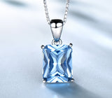 Rectangular Aquamarine Sky Blue Cubic Zirconia Pendant Necklace, Sterling Silver