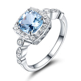 Cushion 7 x 7 Aquamarine Sky Blue Cubic Zirconia Sterling Silver Ring