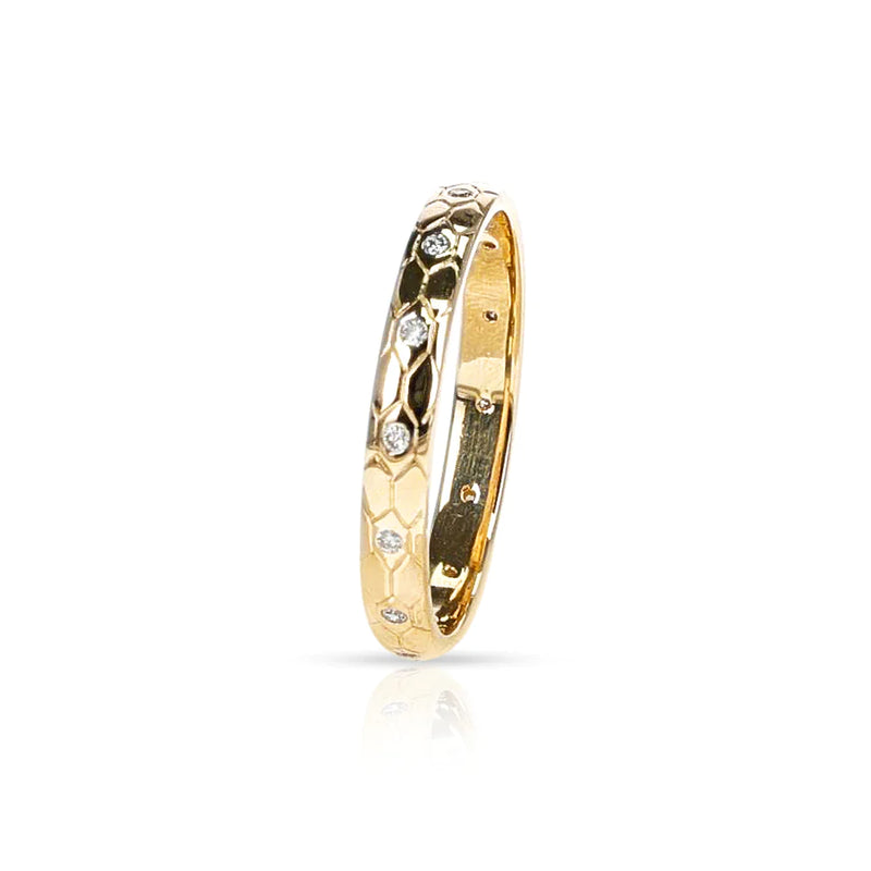 Textured Gold Band with Gemstones, 18k