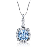 Round Halo-Set Aquamarine Sky Blue Cubic Zirconia Pendant Necklace, Sterling Silver