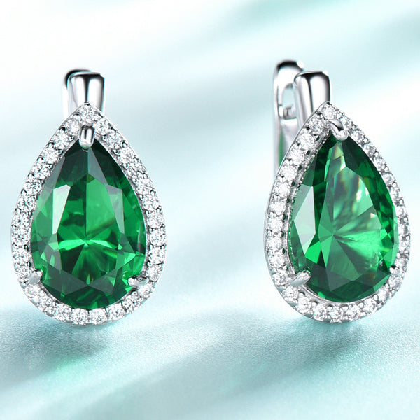 Pear Emerald Green Cubic Zirconia Sterling Silver Earrings