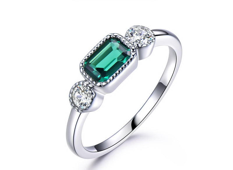Rectangular 4 x 6 Emerald Green Cubic Zirconia Sterling Silver Ring