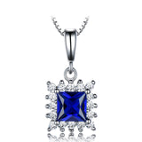Square-Set Sapphire Blue Cubic Zirconia Pendant Necklace, Sterling Silver
