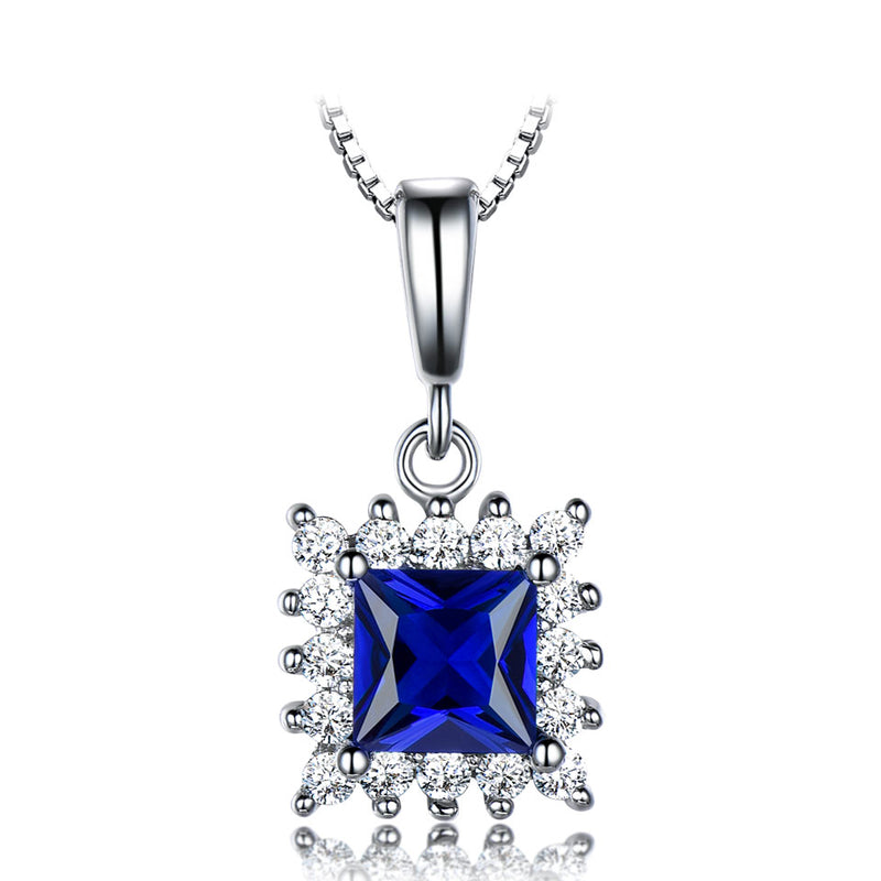 Square-Set Sapphire Blue Cubic Zirconia Pendant Necklace, Sterling Silver