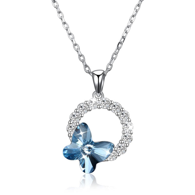 Garland Bow Aquamarine Sky Blue Cubic Zirconia Pendant Necklace, Sterling Silver