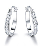 Round White Cubic Zirconia Sterling Silver Hoop Earrings