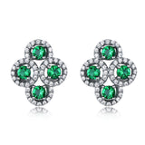 Four Round Circular Emerald Green Cubic Zirconia Sterling Silver Earrings