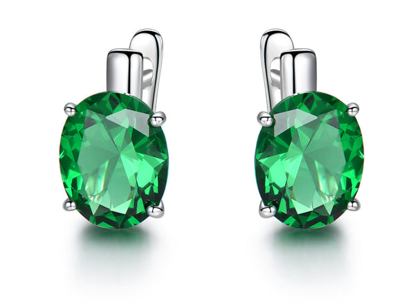 Oval Emerald Green Cubic Zirconia Sterling Silver Earrings