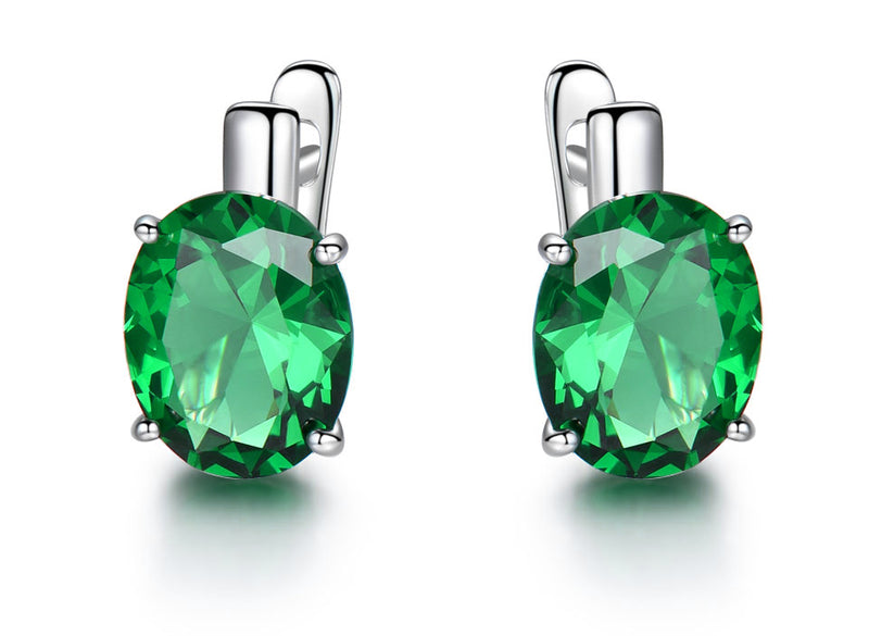 Oval Emerald Green Cubic Zirconia Sterling Silver Earrings