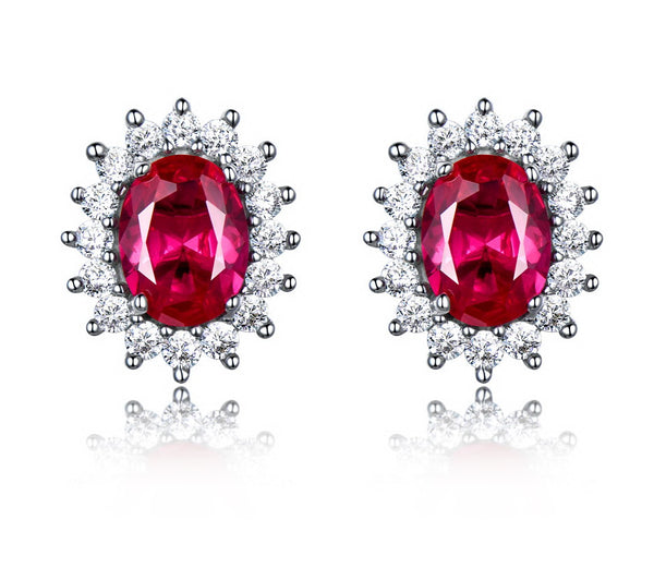 Oval Ruby Red Cubic Zirconia Sterling Silver Earrings