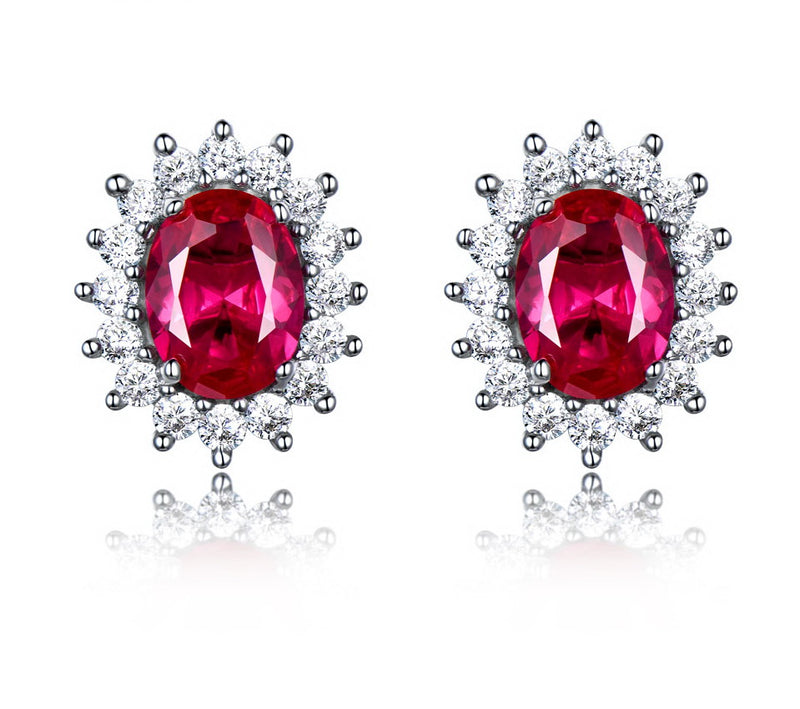 Oval Ruby Red Cubic Zirconia Sterling Silver Earrings