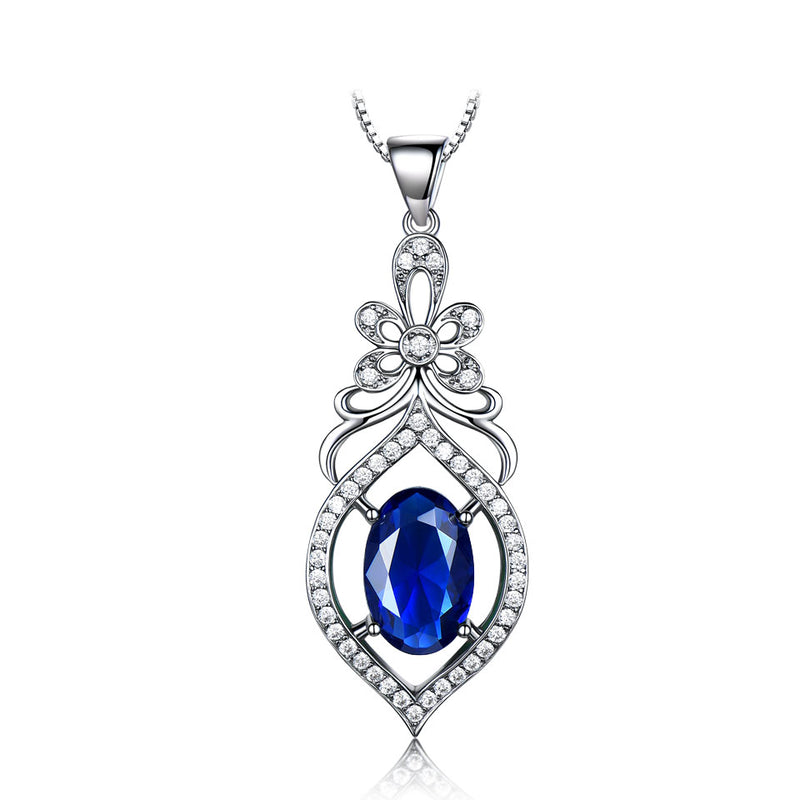 Sapphire Blue Cubic Zirconia Pendant Necklace, Sterling Silver