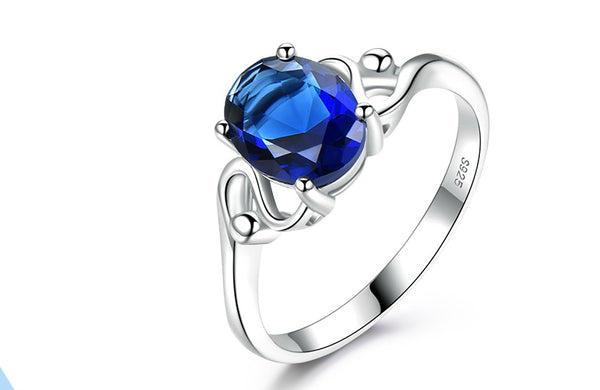 Oval 7 x 9 Sapphire Blue Cubic Zirconia Sterling Silver Ring