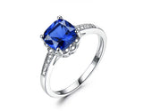 Cushion 7MM Sapphire Blue Cubic Zirconia Antique Floral Sterling Silver Ring