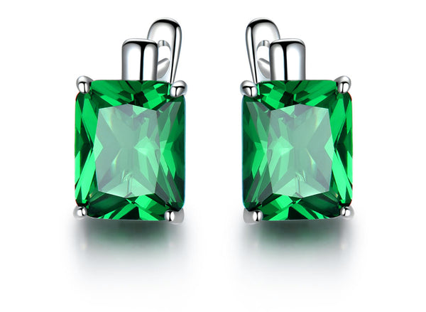 Octagonal Emerald Green Cubic Zirconia Sterling Silver Earrings