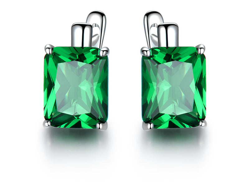 Octagonal Emerald Green Cubic Zirconia Sterling Silver Earrings