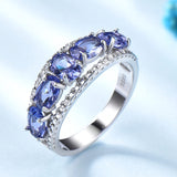 Five Oval Sapphire Blue Cubic Zirconia Sterling Silver Designer Ring