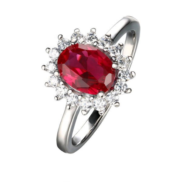 Ruby Red Oval Cubic Zirconia Sterling Silver Ring