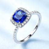 Sapphire Blue Cushion Cubic Zirconia Sterling Silver Ring