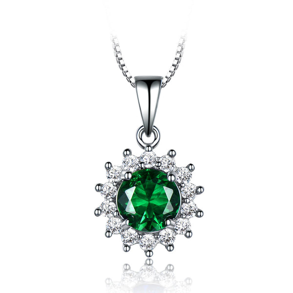 Round Halo-Set Emerald Green Cubic Zirconia Pendant Necklace, Sterling Silver
